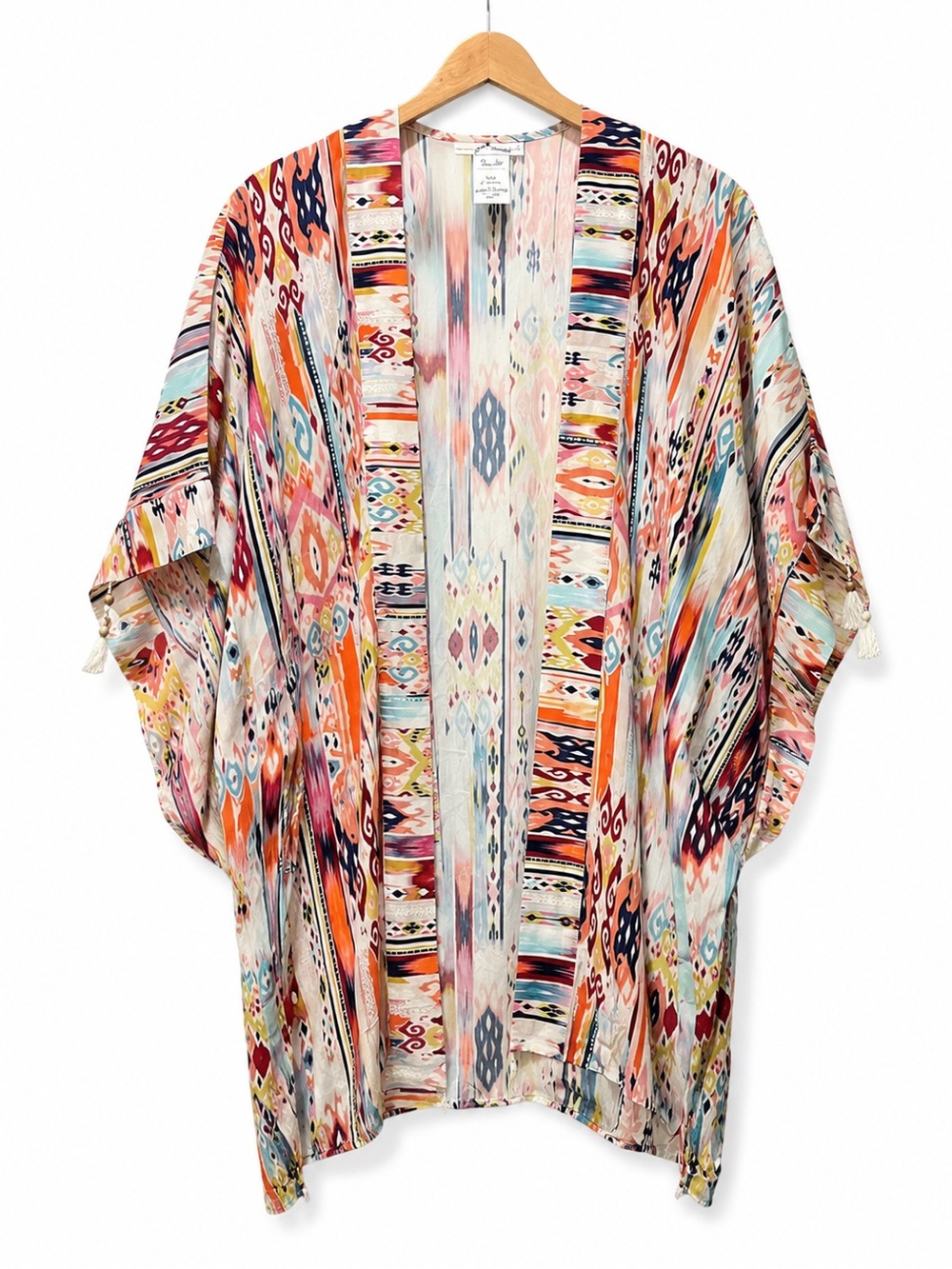 La Blanca Swim Cover‎ Up One Size Boho Kimono Tassel Beach Resort Colorful